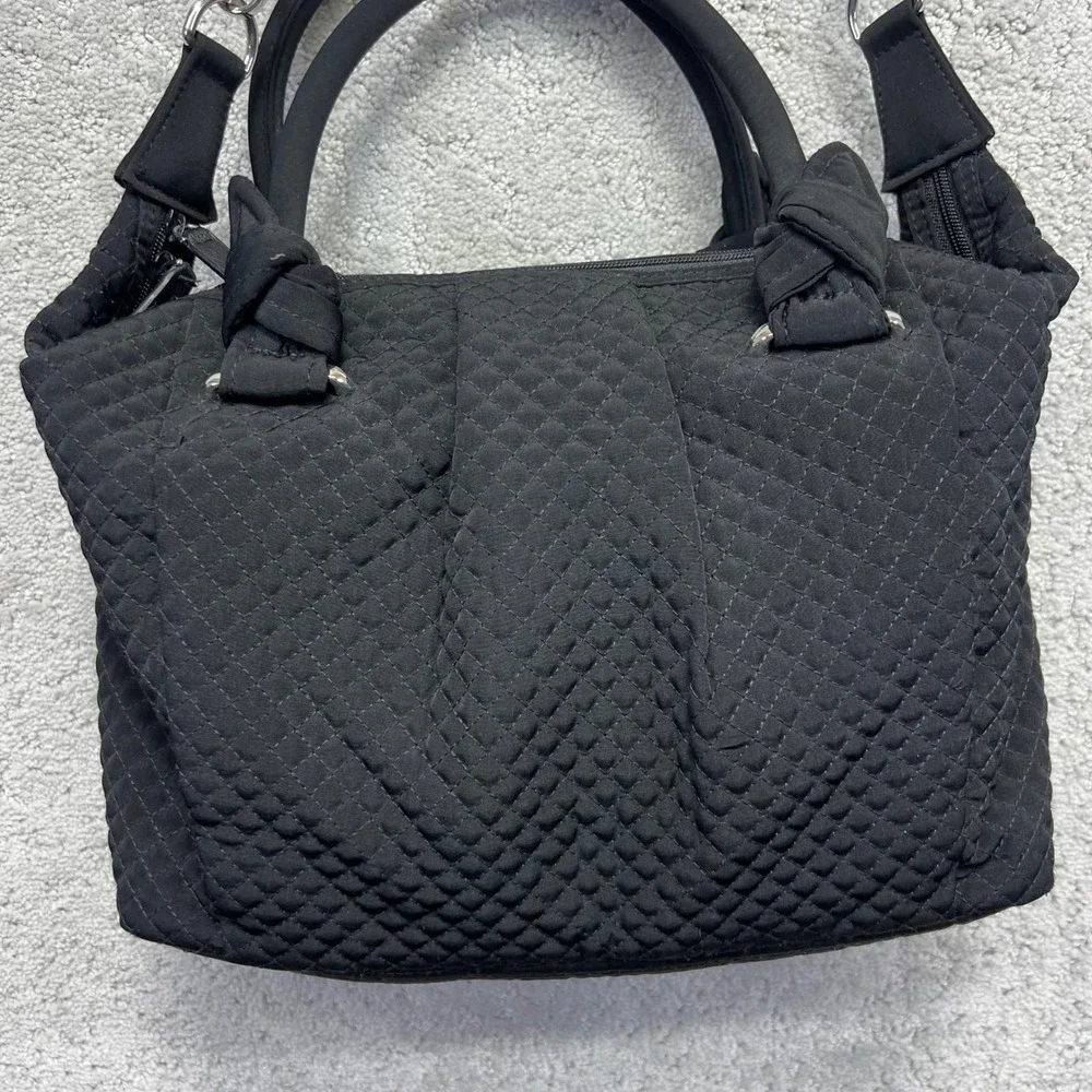 Vera Bradley Hadley Satchel Crossbody Bag Black Floral Lining Quilted Microfiber